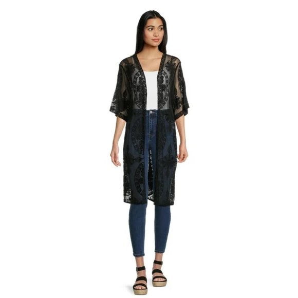 Women's Mesh Embroidered Lace Open Top - Picture 2 of 8